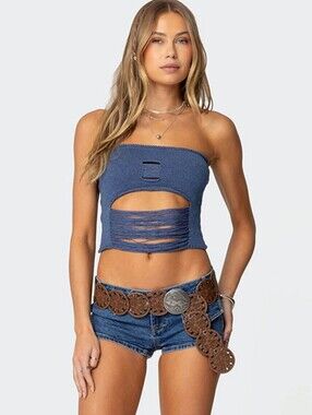 NWT Edikted Laurier Distressed Knit Tube Top